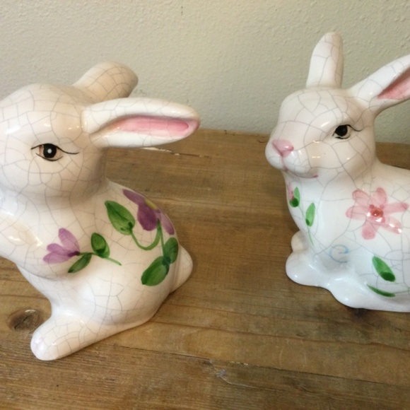 VTG Ks Collection Porcelain Bunny Rabbit w/Crazed Pattern 4” Set of 2 - Picture 7 of 7